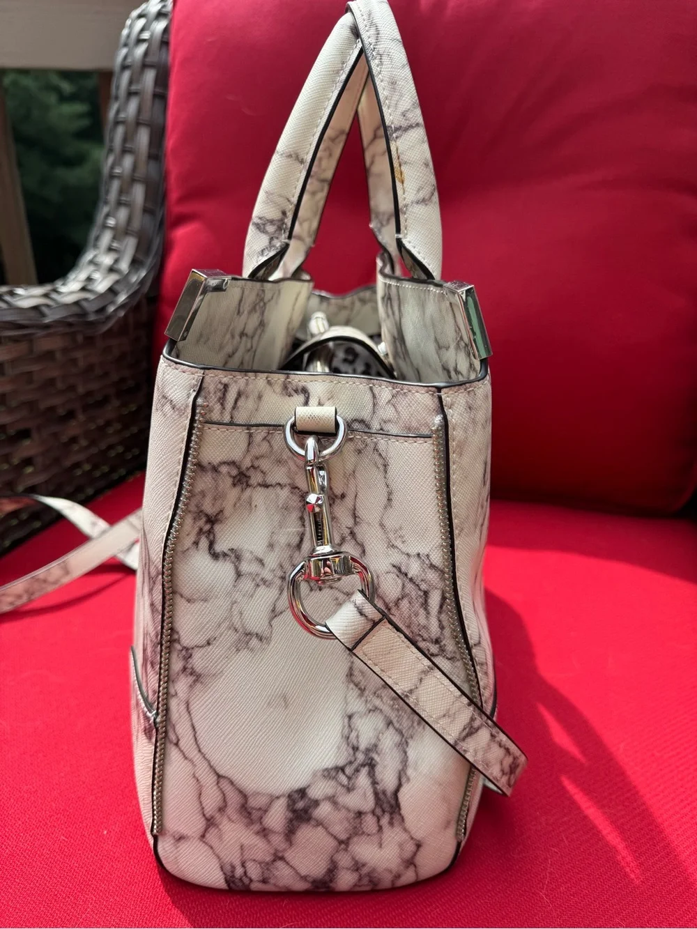Rebecca Minkoff Cream Marble-Print Satchel
